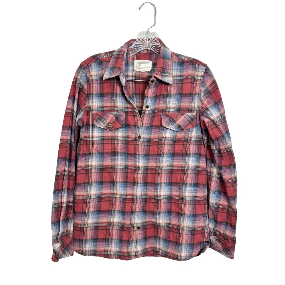Current/Elliott Muted Red Plaid Button Up Long Sleeve Shirt, Size‎ 1 (Small)